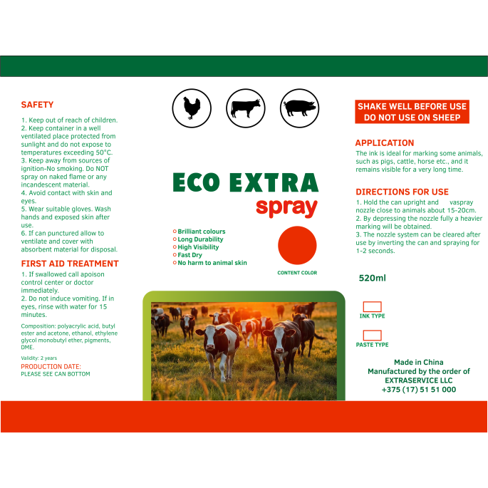 Чернила для маркировки животных в аэрозоли ECO EXTRA spray 500 мл красный