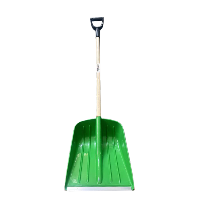Лопата пластиковая для снега (зерна) зелёная с деревянным черенком 145см (36х45см)